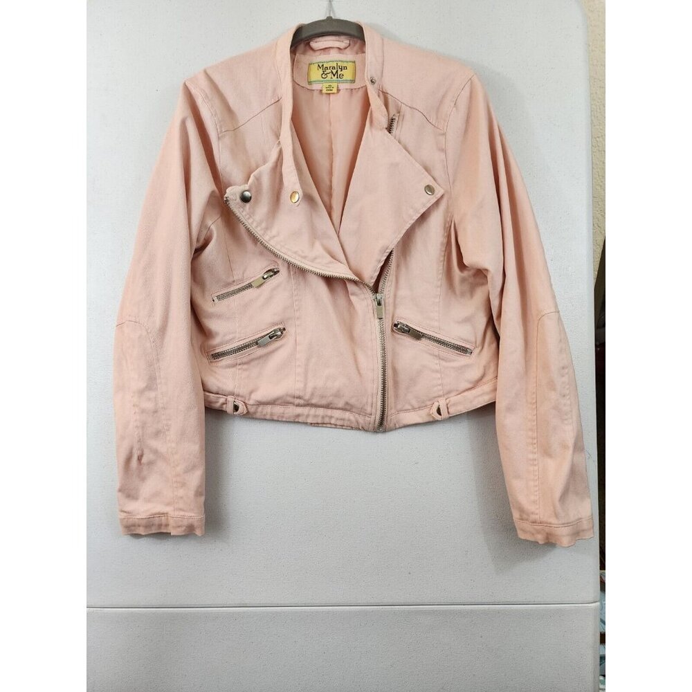 Marilyn & Me Womens XL Pink Moto Zippers Short Lined Cotton Jacket